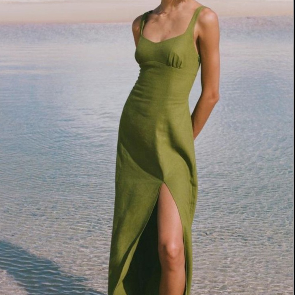 Zara Green Slit Maxi Sundress